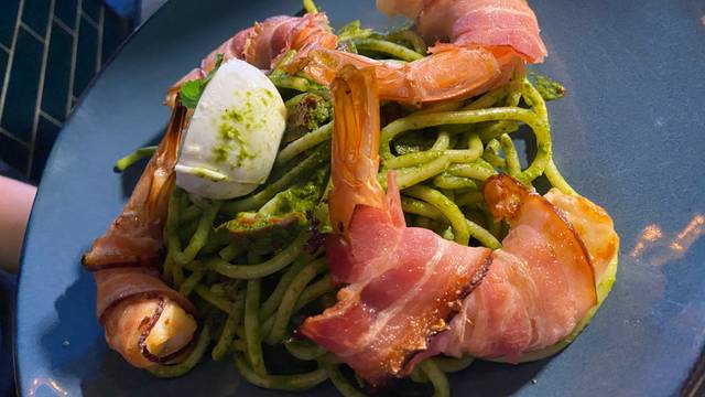 Limoncello Baltimore signature dishes Spaghetti alla Chitarra con GamberiBranzino al Sale (Salt-Baked Sea Bass)Polipo alla Griglia (Grilled Octopus)
